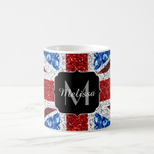 Rot-blaue Glitzern, Monogram Kaffeetasse (Mittel)