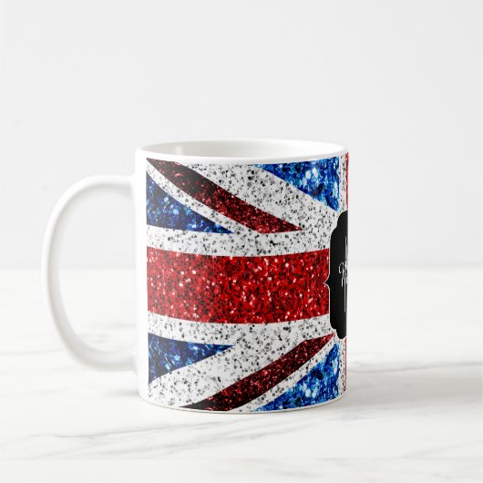 Rot-blaue Glitzern, Monogram Kaffeetasse (Links)