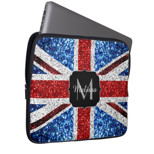 Rot-blaue Glitzern, Monogram Laptopschutzhülle (Vorne Rechts)