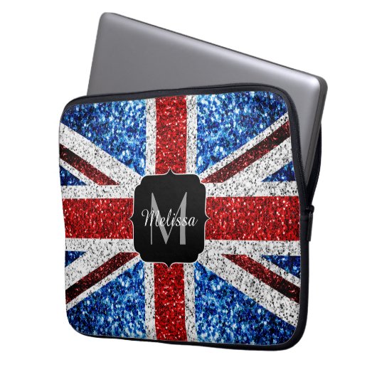 Rot-blaue Glitzern, Monogram Laptopschutzhülle (Vorderseite Links)