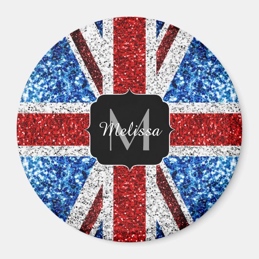 Rot-blaue Glitzern, Monogram Magnet (Vorne)