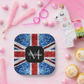 Rot-blaue Glitzern, Monogram Pappteller (Party)