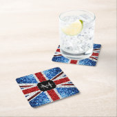 Rot-blaue Glitzern, Monogram Rechteckiger Pappuntersetzer (Vor Ort)