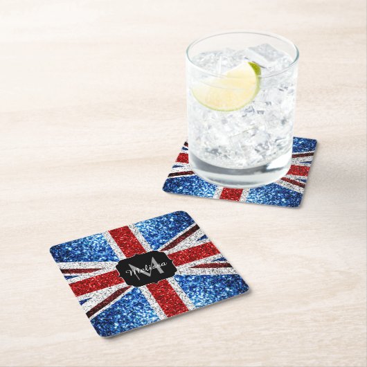 Rot-blaue Glitzern, Monogram Rechteckiger Pappuntersetzer (Vor Ort)