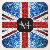 Rot-blaue Glitzern, Monogram Rechteckiger Pappuntersetzer (Vorderseite)