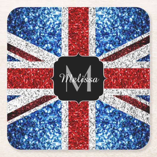 Rot-blaue Glitzern, Monogram Rechteckiger Pappuntersetzer (Vorderseite)