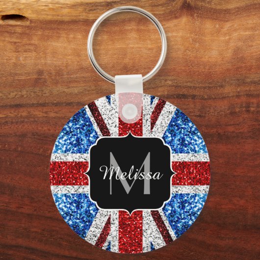 Rot-blaue Glitzern, Monogram Schlüsselanhänger (Vorderseite)