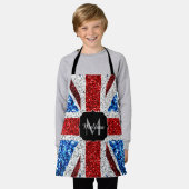 Rot-blaue Glitzern, Monogram Schürze (Getragen)