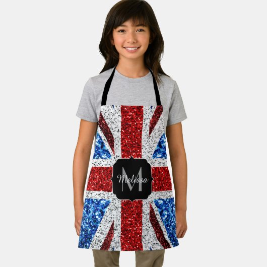 Rot-blaue Glitzern, Monogram Schürze (Insitu)