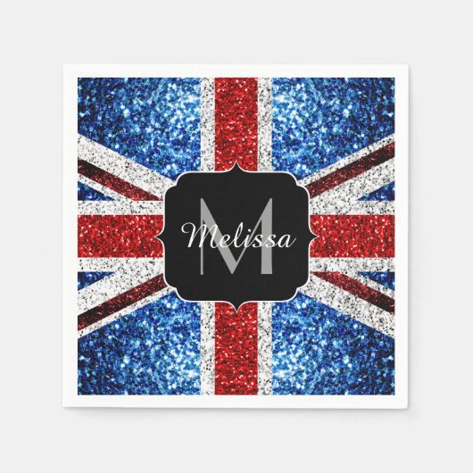 Rot-blaue Glitzern, Monogram Serviette (Vorderseite)