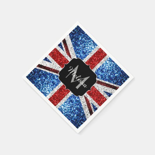 Rot-blaue Glitzern, Monogram Serviette (Ecke)