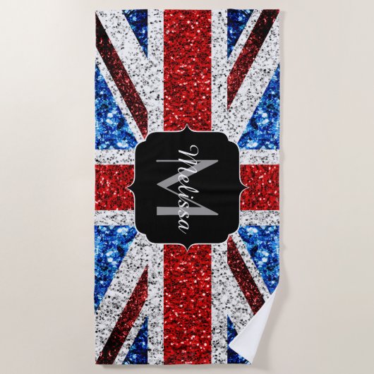 Rot-blaue Glitzern, Monogram Strandtuch (Vorderseite)