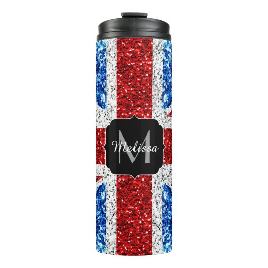 Rot-blaue Glitzern, Monogram Thermosbecher (Vorderseite)