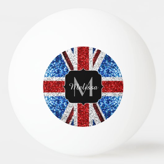 Rot-blaue Glitzern, Monogram Tischtennisball (Vorderseite)