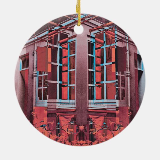 Rot blaue Kopenhagener Fenster reflektieren digita Keramik Ornament (Hinten)