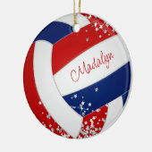 Rot blaue Mädchen Volleyball Silberstars Akzent Keramik Ornament (Links)