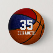 Rot blaue Mannschaftsfarben Basketball Mädchenname Button (Vorderseite)