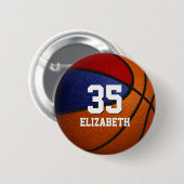 Rot blaue Mannschaftsfarben Basketball Mädchenname Button (Vorne & Hinten)