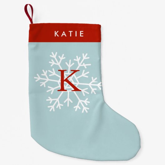 Rot-Blaue Schneeflocke Mit Monogramm Kleiner Weihnachtsstrumpf (Vorderseite)