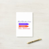 Rot-blaue Stifte, die die beste Lehrerin je geben, Post-it Klebezettel (Auf Schreibtisch)