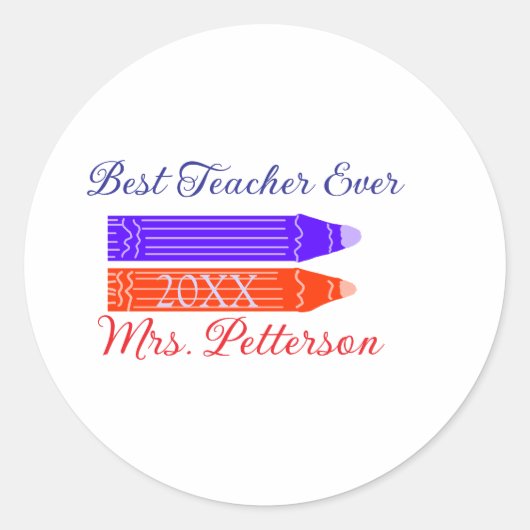 Rot-blaue Stifte, die die beste Lehrerin je geben, Runder Aufkleber (Vorderseite)