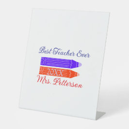 Rot-blaue Stifte, die die beste Lehrerin je geben, Sockelschild