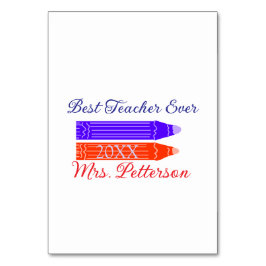 Rot-blaue Stifte, die die beste Lehrerin je geben, Tischnummer