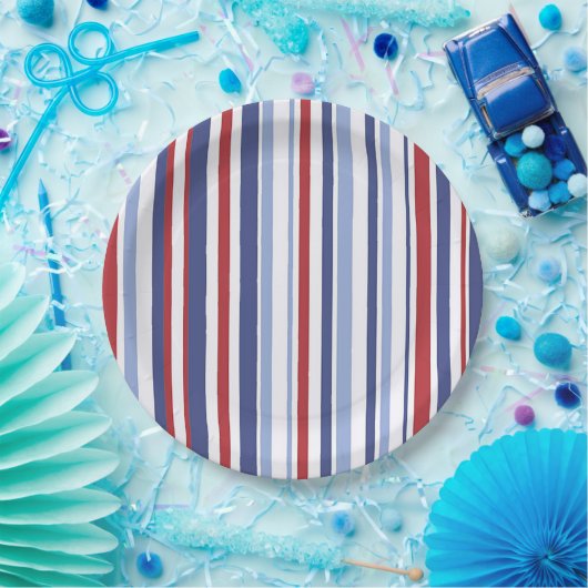 Rot-blaue Streifenpapierplatte Pappteller (Party)