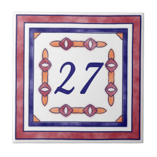 Rot-, Blaue und Orangegroße Hausnummer Fliese