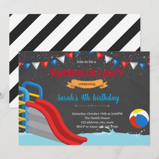 Rot-blaue Wasserrutsche Feiertagskarte (Vorne/Hinten)