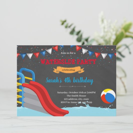 Rot-blaue Wasserrutsche Feiertagskarte (Stehend Vorderseite)