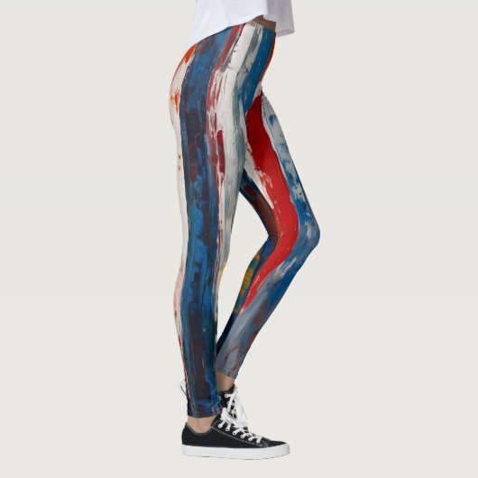 Rot-blaue weiß gestrichene vertikale Abstrakte Str Leggings (Rechts)