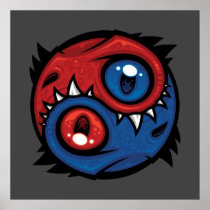 Rot-blaue Yin-Yang-Drachen Poster