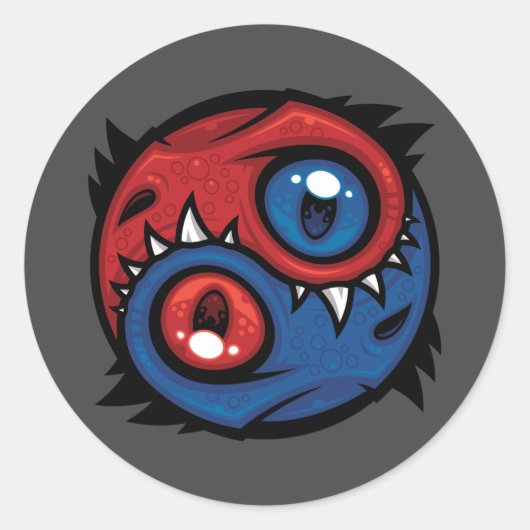 Rot-blaue Yin-Yang-Drachen Runder Aufkleber (Vorderseite)