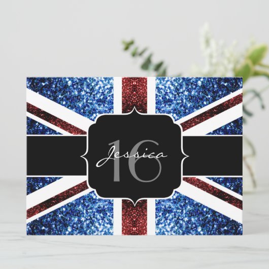 Rot blauer Glitzern-Glitzer Schweden 16 einladen Einladung (Stehend Vorderseite)