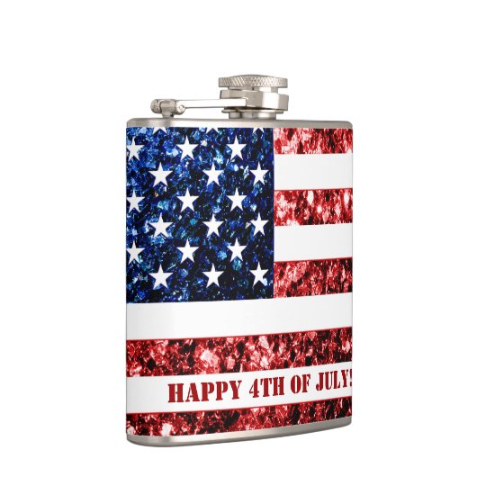 Rot blauer Glitzern Happy 4. Juli Flassel unter US Flachmann (Rechts)