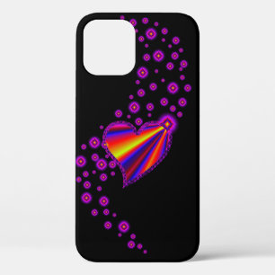 Rot blaues Regenbogenherz mit Sternen auf schwarz iPhone 12 Hülle
