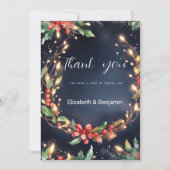 Rot blaugrüne Weihnachtsfeier Blume Vielen Dank Einladung (Vorderseite)