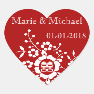 Rot ・ Blume mit Papierschnitt ・ Doppeltes Glück Herz-Aufkleber