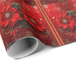 Rot-Blumen-Feiertags-Geschenkpapier Geschenkpapier