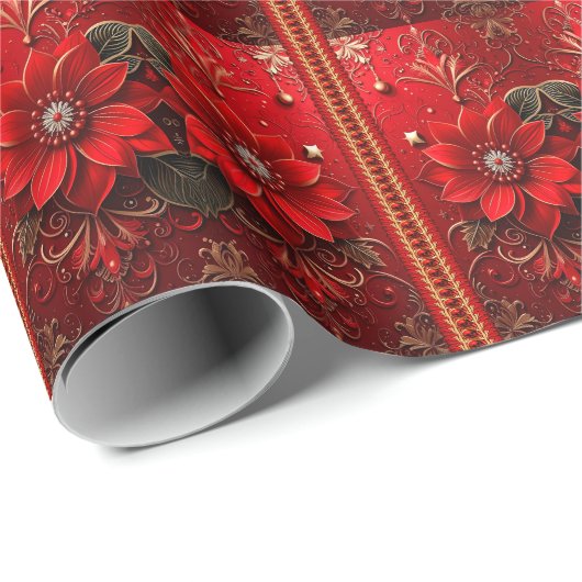 Rot-Blumen-Feiertags-Geschenkpapier Geschenkpapier (Rolleneckpunkt)