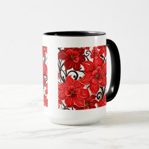Rot-Blumen-Muster-Kombitasse, 0,44 l Tasse