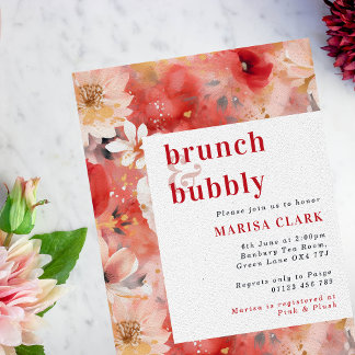 Rot-Blüten-Brunch & Bubbly-Brautparty Einladung