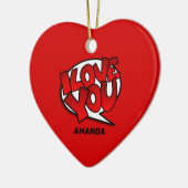 Rot, Bold & Bright Pop Art Style - I Liebe You Keramik Ornament (Links)