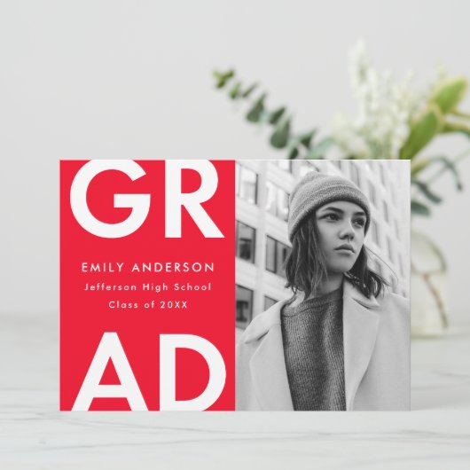 Rot | Bold Foto Abschluss Ankündigung (Stehend Vorderseite)