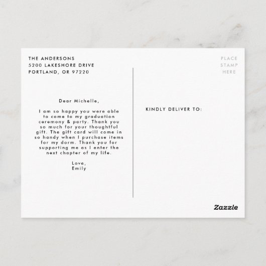 Rot | Bold Foto Abschluss Vielen Dank Postkarte (Rückseite)