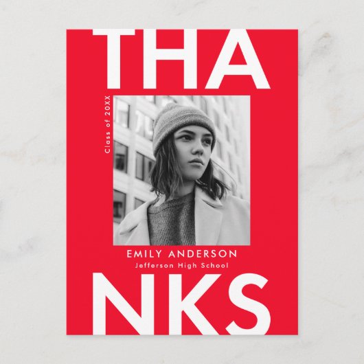 Rot | Bold Foto Abschluss Vielen Dank Postkarte (Vorderseite)