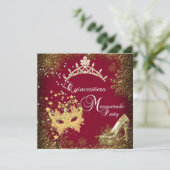 Rot/Bordeaux Masquerade Quinceanera 15. Party Einladung (Stehend Vorderseite)