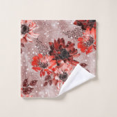 Rot, bordeauxrote Blume. Badhandtuch Set (Waschlappen)