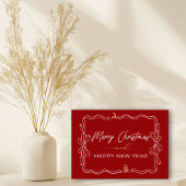 Rot: Bow & Trees Doodles - Faltkarte Karte